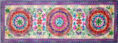 Cotton Tapestry 'Three Chakras': Vintage Embroidery Table Runner or Wall Hanging (12232)