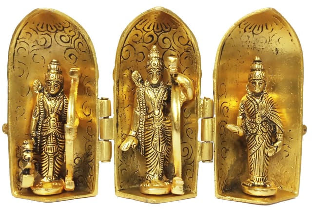 Metal Idol Ram Darbar: Rama, Sita, Laxman, Hanuman Statues Inside a Stambha Pillar Box (12196)