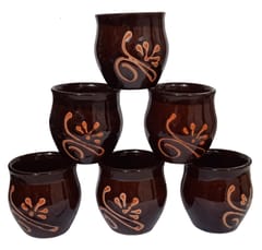Ceramic Kulhar Cups: Indian Souvenir Memorabilia Set Of 6 Small Mugs, 150ml (12369B)