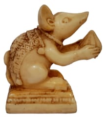 Stone Finish Statue Ganesha Vahana Mooshak: Collectible Resin Idol Mouse With Modak (12373)