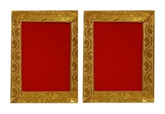 Zari Border Puja Aasan Set Of 2: Rich Feel Gaddi Chowki Mat For God Idols, Medium (12404B)