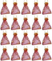 Polyester Net Brocade Gift Pouch, Fuschia Rani Pink, 4 Inches: Pack of 20 Potli Gift Bags (12437A)