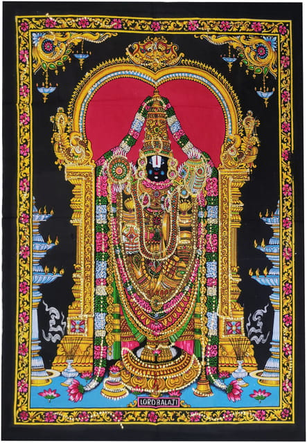 Cotton Wall Poster Tirupathi Balaji: Spiritual Hanging Unframed Sheet, Multicolor (20090)