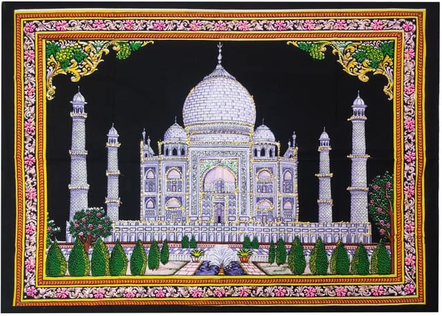 Cotton Wall Poster Taj Mahal: Decorative Hanging Unframed Sheet, Multicolor (20088)