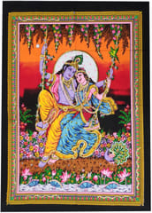 Cotton Wall Poster Radha Krishna: Spiritual Hanging Unframed Sheet, Multicolor (20089)