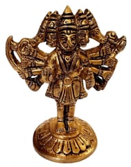 Brass Idol Lord Panchmukhi Hanuman: Bajrangbali Statue With 10 Arms Holding Different Objects (10377A)