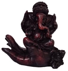 Resin Idol Lord Ganesha On Hand: Black Granite Finish Statue (12489A)