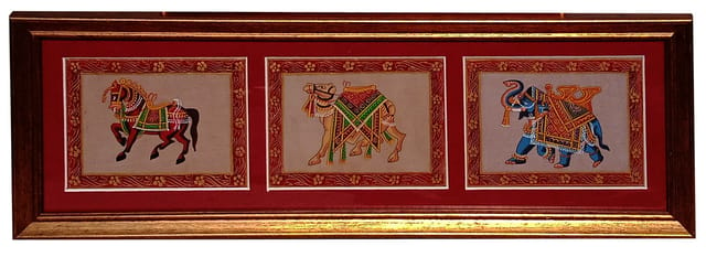 Silk Cloth Painting Royal Parade: Indian Rajasthani Intricate Artwork Framed Wall Hanging; Collectible Miniature Art (12479A)