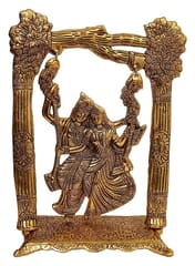 Metal Statue Radha Krishna on Swing: Golden Plaque for Home Temple (12185A)