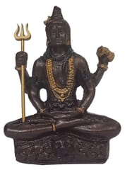 Resin Idol Shiva Mahadev With Trishool: Collectible Bronze Finish Statue For Home Temple, 3 Inches (12559)