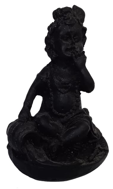 Resin Idol Bal Gopal Makhan Chor Krishna Black Granite Finish Statue (12489F)