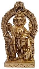 Brass Idol Dattatreya with Auspicious Cow: Brahma Vishnu Mahesh Shiva Tridev Trimurti Statue (11914A)