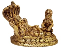 Brass Idol Vishnu Lakshmi On Sheshnag: Anantashayi?Anand Shayan Sleeping Posture Collectibe Statue (12643)