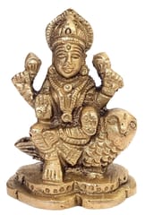 Brass Idol Lakshmi Laxmi On Owl: Vintage Design Good Luck Collectible Statue (12151A)
