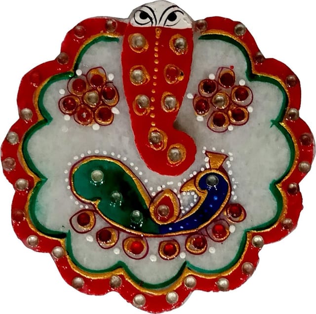Marble Sindoor Dani Kumkum Chopra: Flat Box For Vermillion Rice Roli Chawal Festive Use, Flower Shape (15739)