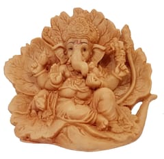 Resin Idol Chowki Ganesha: Wood Finish Statue For Home Decoration Gift (12661)