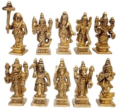 Brass Ten Idols Set Vishnu Dashavatara : Rare Collection Scultpure Depicting All Avatars (12650)