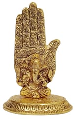 Metal Idol Palm Ganesha: Blessing Hand Statue For Home Temple (12695A)
