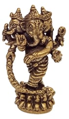 Rare Miniature Brass Idol Standing 3-Head Trimukha Ganesha: Collectible Statue With Fine Workmanship (12698D)
