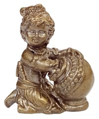 Rare Miniature Brass Idol Makhan Chor Krishna: Collectible Statue With Fine Workmanship (12698A)