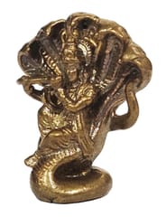 Rare Miniature Brass Idol Krishna On Kaliya Nag Snake Serpent: Collectible Statue With Fine Workmanship (12698B)