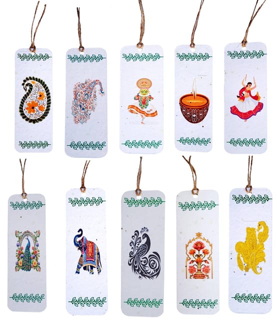 Seed Paper Bookmarks Set Of 10 'Indian Icons': Eco Friendly Tree Free Paper Made Of Cotton Waste & Plantable Seeds, Unique Gift (12691A)