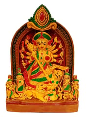Terracotta Clay Idol Durga Mahishasura-mardini: Table Top Statue For Home Temple (12701B)