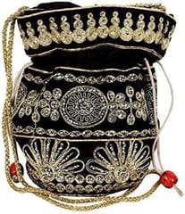 Traditional Silk Potli bag for Women, Black (10037)