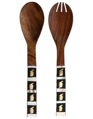 Mother of Pearl & Brass Inlay Wooden Cooking & Serving Spoon Set (10032)