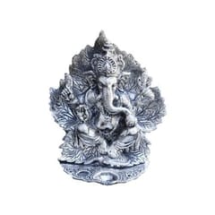 White Metal Pooja Thali with Diya and Ganpati Statue, Indian gift ideas (10184)