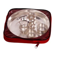 Puja Thali with Diya and Katori in a Gift pack: Made of German Silver,Diameter 8 inches (10165)