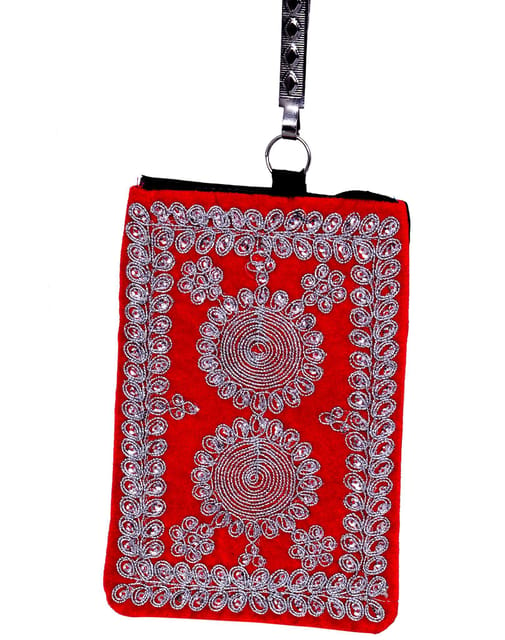 Mobile Pouch for Women with purse and saree hook, embroided, handmade,  designer and Made in India(7*5 inch)