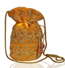 Traditional Silk Potli bag for Women,Yellow Color (10534)