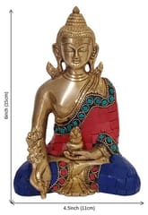 God Statue of Lord Buddha in Solid Brass Metal with Turquoise Gem-stone Work  (10531)
