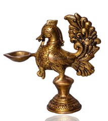 Unique Pure Brass Peacock with deepak Deepam Kuthu Vilakku (10514)