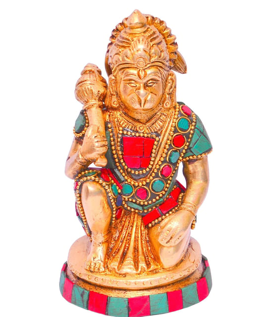 Lord Hanuman / Bajrangbali Idol in Pure Brass with magnificent stonework (10644)