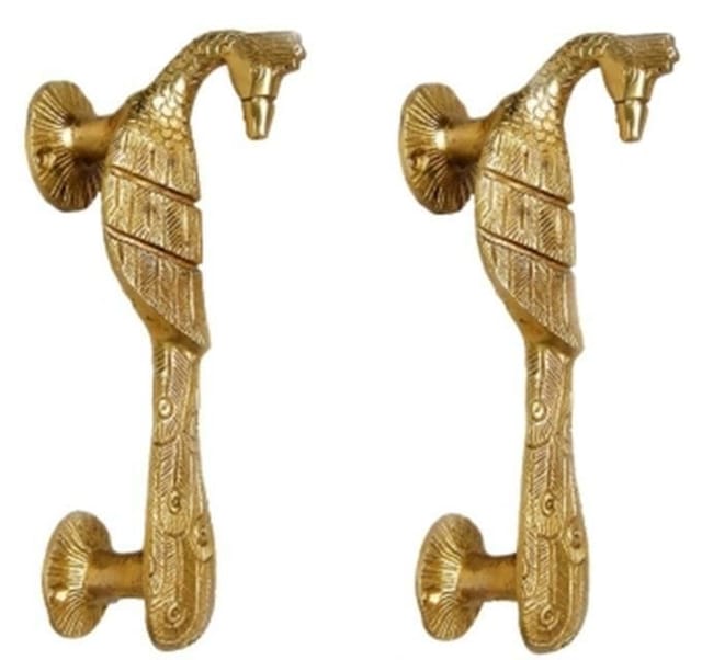 Brass Door Handles in Pure Brass for Main Door, Indian Peacock design Fully Functional Decorative Peacock Brass Door Handles (10811)