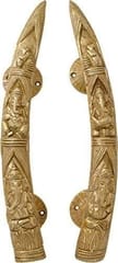 Door Handles in Pure Brass for Main Door, Tiger Tusks with Ganesh Ganpati design Fully Functional Decorative Tuskers Brass Door Handles                         (10810)