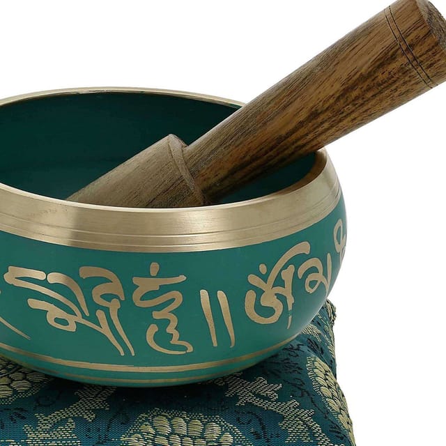 5 Inches Bell Metal Tibetan Buddhist Singing Bowl Green (10780)