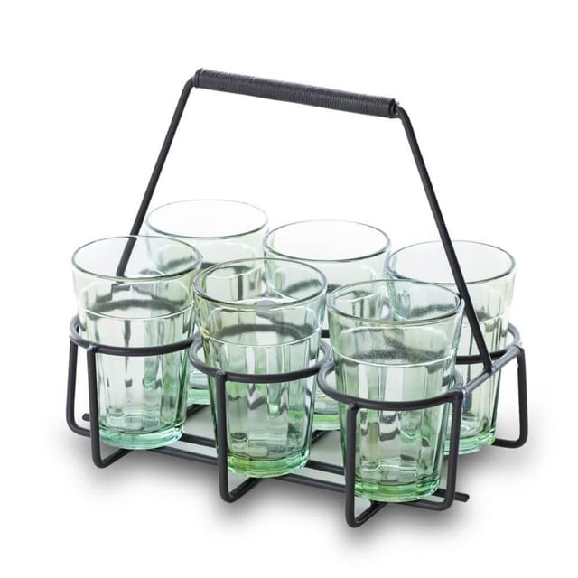 Cutting Chai Glasses to Serve Tea Set of 6 with Tray (10778)