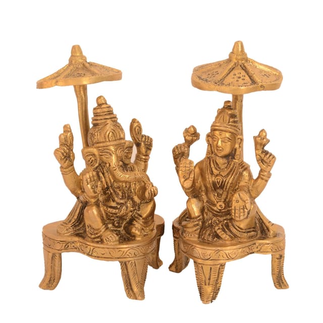 Rare Collection Lakshmi Ganesha Statues With Canopy And Stand : Brass Idol For Home Temple (10915)