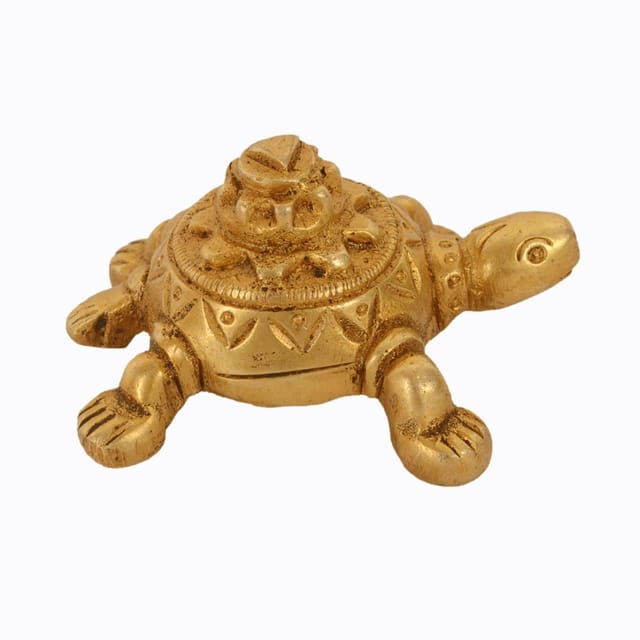 Tortoise/Turtle Statue: Solid Brass Metal Idol  With Mount Meru For Home Temple; Good Luck Symbol In Feng Shui Vaastu (11042)