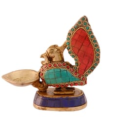 Unique Peacock Deepak Deepam Diya (Kuthu Vilakku) In  Pure Brass with Spectacular Gemstonework, Indian Religious Gift Ideas (10995)