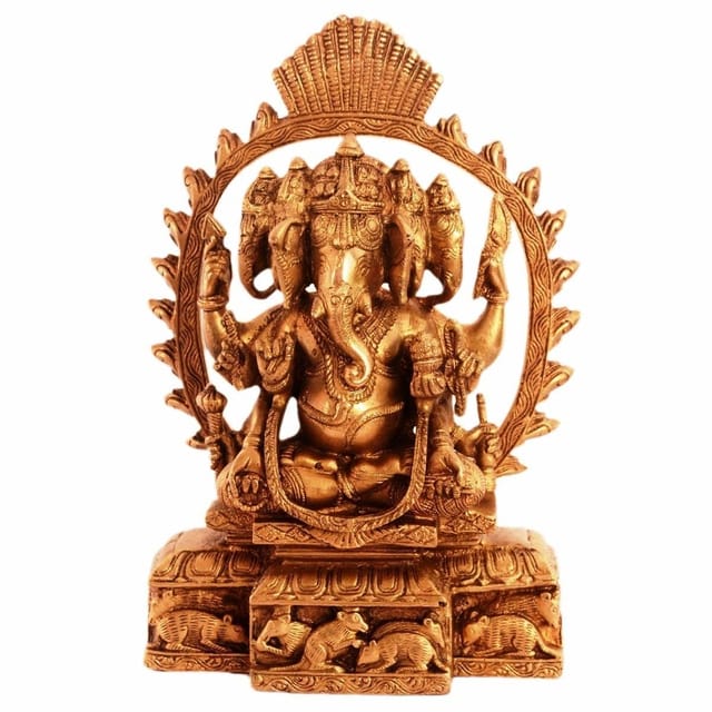 Brass Idol Ganesha In Panchmukhi Avatar In Solid Brass Metal: Glorious Large Statue (11097)