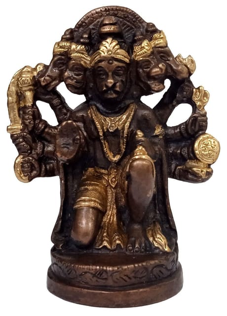 Brass Statue Panchmukhi Hanuman Bajrangbali: Unique Copper Gold Finish Idol for Home Temple (11077)