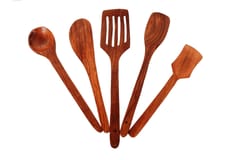 Wooden Cooking-Serving Cutlery (Set of 5): Eco-friendly Handmade Kitchen Dining Accessory (11073)