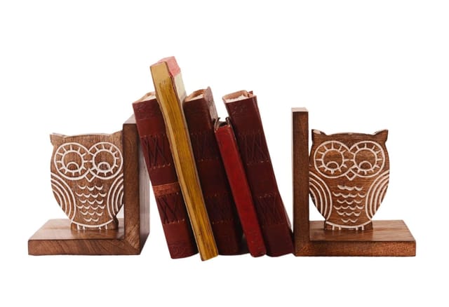 Wooden Bookends Stand Holder Bookshelf Organizer 'Wisdom Of The Jungle': Unique Decor Gift For Book Lovers (11067)