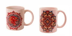 Ceramic Mug Set of 2 With Indian Rangoli Pattern, Ethnic Gift for Birthday, Anniversary (11443A)