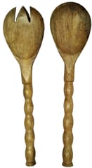 Wooden Serving Spoon & Fork Set 'Knots & Twirls': Handmade Vintage Tableware or Kitchen Decorative Accent (11632)