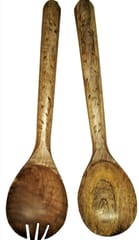 Wooden Serving Spoon & Fork Set 'Bird Walk': Handmade Vintage Tableware or Kitchen Decorative Accent (11631)